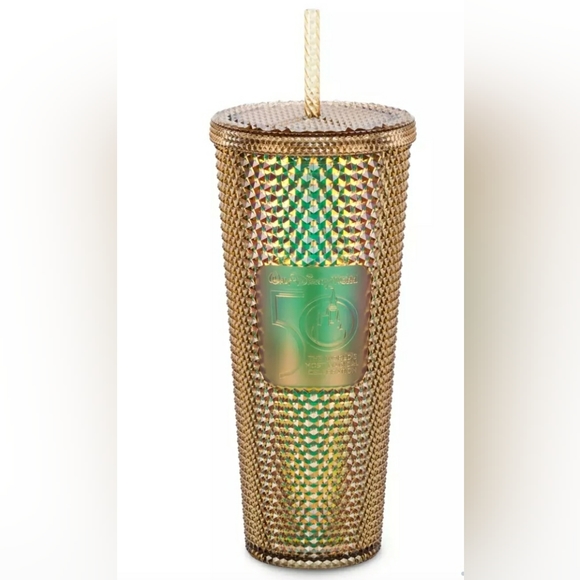 Walt Disney World 50th anniversary Gold Starbucks geometric Tumbler w/ straw.NWT - Picture 5 of 10